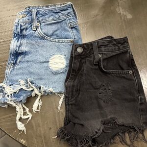 Forever 21 Distressed Jean Shorts in Blue and Black